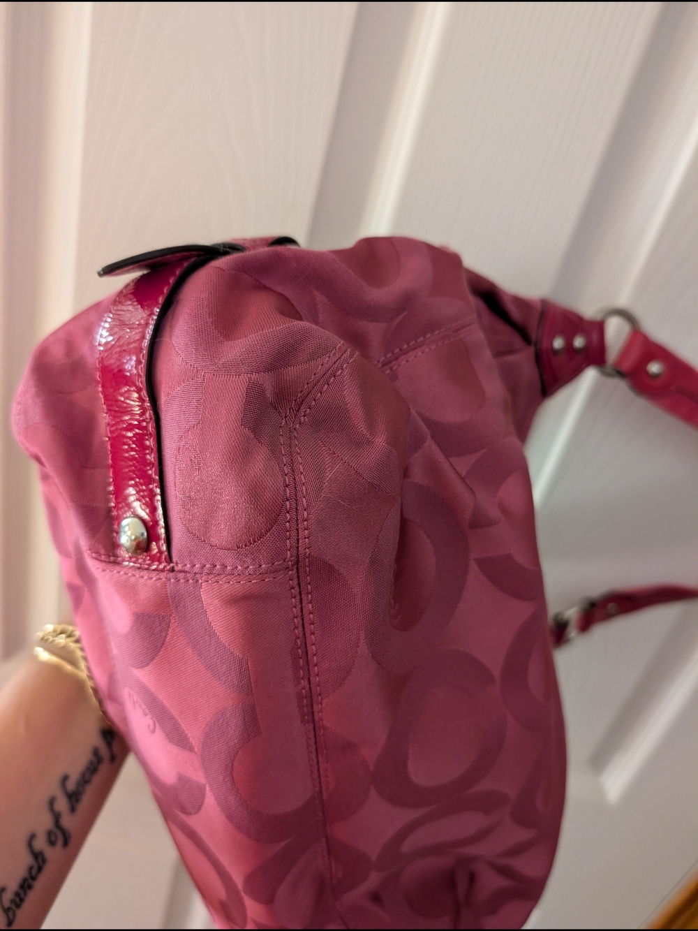 Coach Madison Op Art Maggie hobo bag hot pink jacquard fabric Y2K Rare Purse - Picture 9 of 10